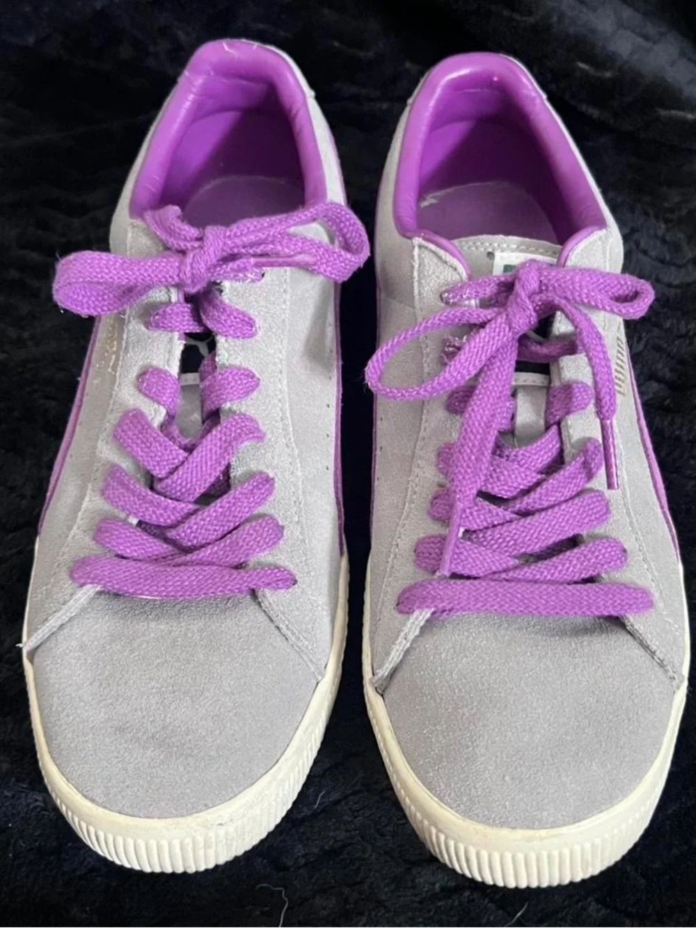 Puma CLYDE Basket Classic grey and purple trainers 181632 38 Size 9